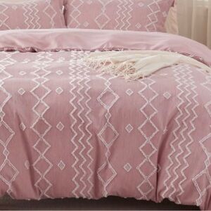3 Piece Tufted Blush Pink Embroidered Duvet Cover pillowcase Set - Queen nwt